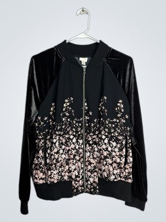 Black Floral Bomber Jacket