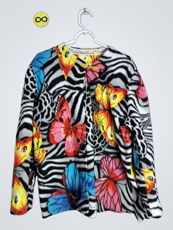 Unbranded Colorful Butterfly and Zebra Print Fleece Cardigan
