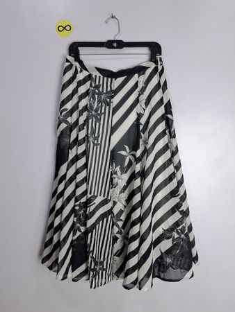 Unbranded Black and White Striped Floral Midi Skirt