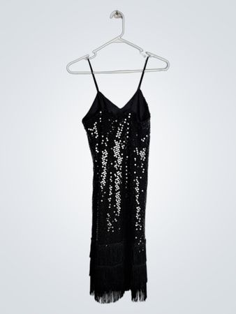 Black Sequin Fringe Dress