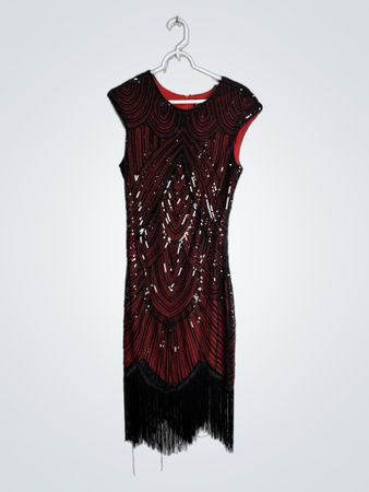 FUNDAISY Red and Black Sequined Fringe Dress