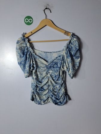 Blue and White Floral Blouse