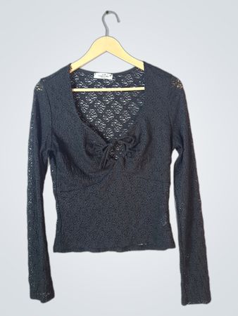 Rebellious Dreamer Black Lace Long-Sleeve Blouse