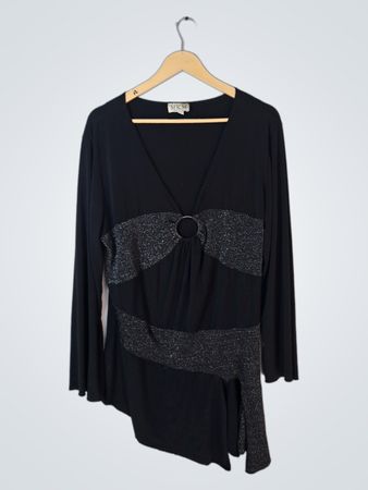 Black Long-Sleeve Top with Glitter Accents