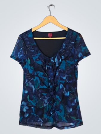 Blue Floral Short-Sleeve Top