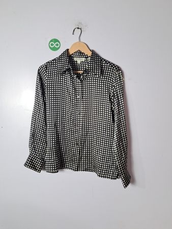 Ann Taylor Black and White Gingham Button-Down Blouse