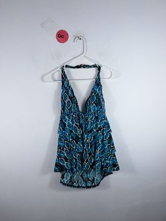 Blue Patterned Halter Dress