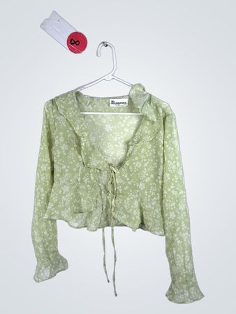 No Boundaries Green Floral Ruffle Blouse