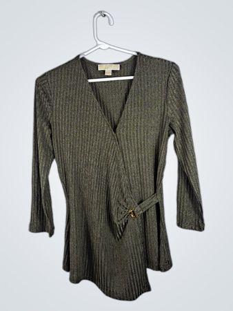 Michael Kors Olive Green Ribbed Wrap Blouse