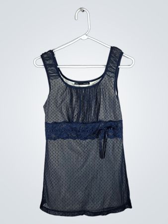 Mango Navy Mesh Lace Cami Top