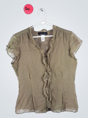 Jones New York Beige Silk Ruffle Blouse