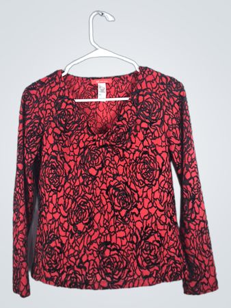 Anne Klein Red Floral Long Sleeve Blouse