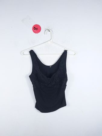 Black Lace Trim Tank Top