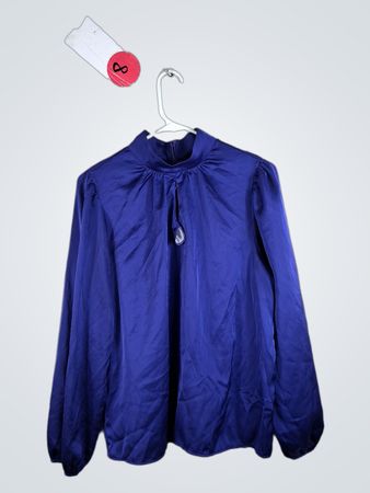 Ann Taylor Blue Satin Long Sleeve Blouse