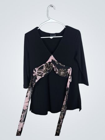 Brittany & Clark Black Blouse with Floral Accent