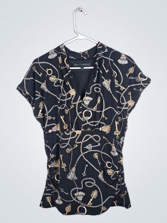White House Black Market Chain Key Print Blouse