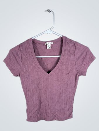 BOZZOLO Pink Ribbed V-Neck Top