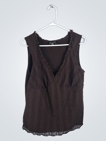 Bebe Brown Lace Trim Cami Top