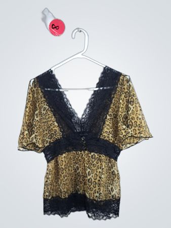 Lace Trim Leopard Blouse
