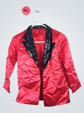 Red Satin Jacket with Black Sequined Collar