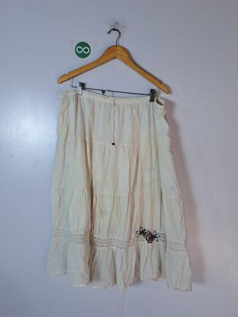 Women's White Linen Blend Midi Skirt