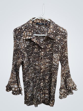 Essentials by Milano Geometric Print Bell Sleeve Blouse