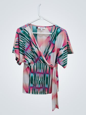 Jennifer Lopez Multicolor Geometric Wrap Blouse