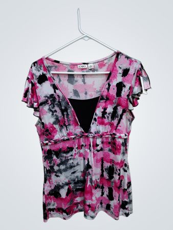 CATO Pink and Black Tie-Dye Top