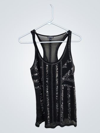 Express Black Sequined Mesh Tank Top