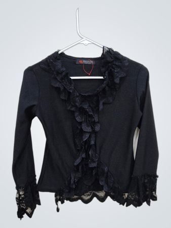 Black Long-Sleeve Blouse with Lace Details