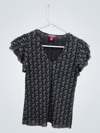 Vince Camuto Black Paisley Ruffled Sleeve Blouse