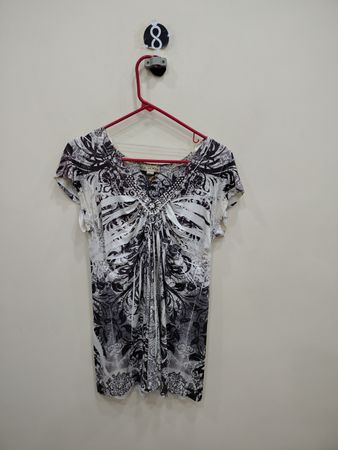 Live and Fire Black and White Floral Rhinestone Blouse