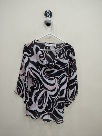 Blue Diamond Black, Pink, and White Swirl Pattern Top