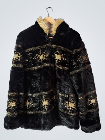 Furry Black and Beige Coat