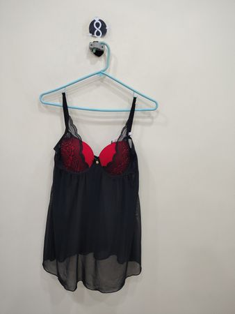 Black Sheer Babydoll with Red Cups