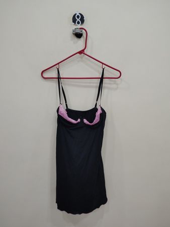 Black Camisole with Pink Lace Trim