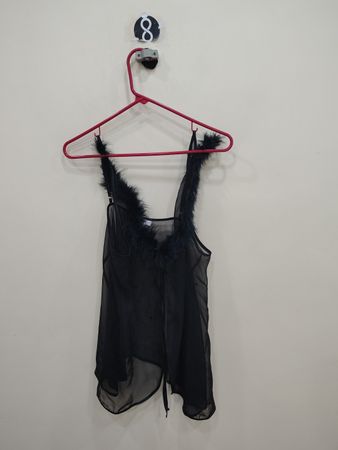 Sheer Black Lingerie with Feather Accents