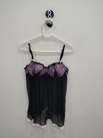 Black Mesh Camisole with Pink Accents