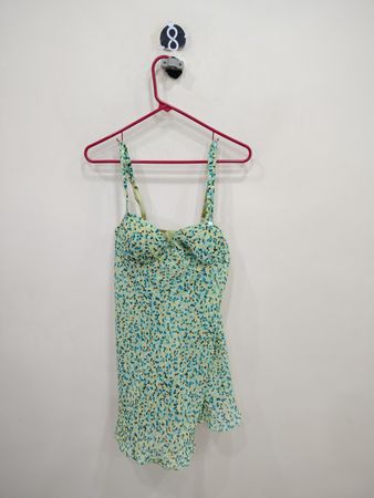Green Floral Swim Top