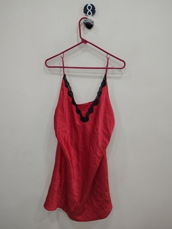 Red Polka Dot Camisole with Black Lace Trim
