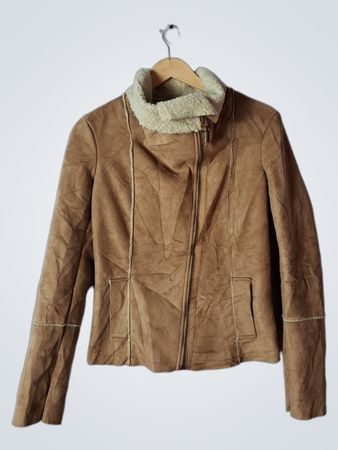 Brown Suede Jacket with Shearling Collar