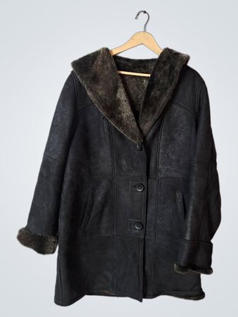 Black Leather Coat with Fur Trim