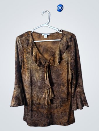dressbarn Brown Ruffled Blouse