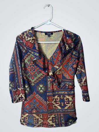 Chaps Geometric Print Ruffled Blouse