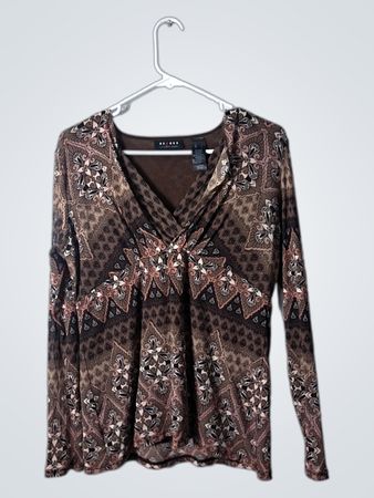aXcess Long-Sleeve Patterned Blouse