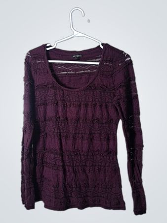 Express Burgundy Lace Overlay Long Sleeve Top