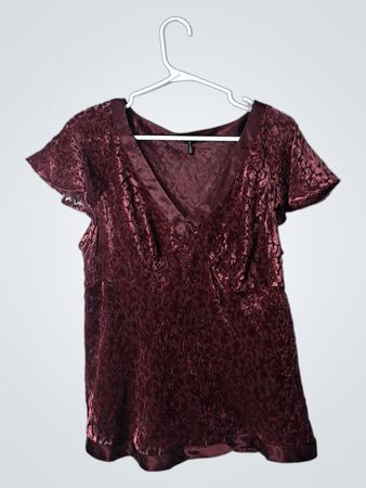 Daisy Fuentes Burgundy Velvet V-Neck Blouse