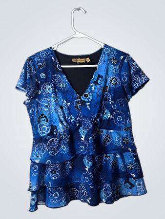 notations Blue Floral Peplum Top
