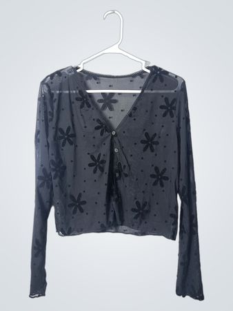 Black Sheer Blouse with Floral Pattern