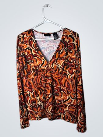 Blouse with Orange and Black Paisley Pattern